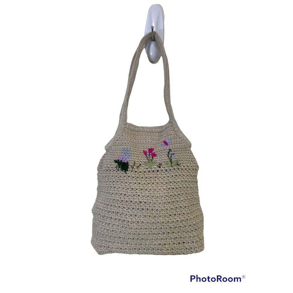 Vtg Crochet Ribbon Embroidered Y2K Summer Mini Purse